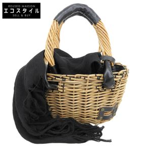 에바고스 신품 마찬가지로 홍도 가죽 바구니 가방 핸드백 여성 베이지 × 블랙 21SS 【중고】