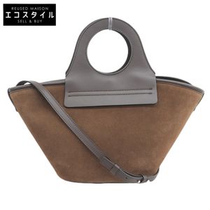 헬류 신품 같이 스웨이드×가죽 2 WAY 핸드백 숄더백 여성 ブラウン 【중고】