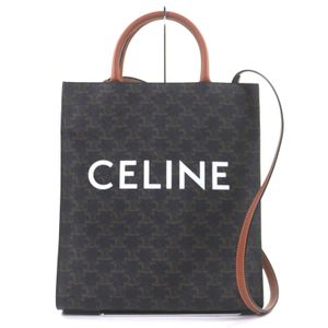 CELINE 191542BZK 04LU 直式 Cabas Triomphe 帆布皮革 Logo 印花 2-Way 手提包，ブラウン，帶防塵袋，成色極佳