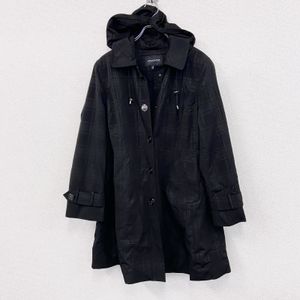 Used LONDON FOG trench coat/hoodie in black with a check pattern, size L
