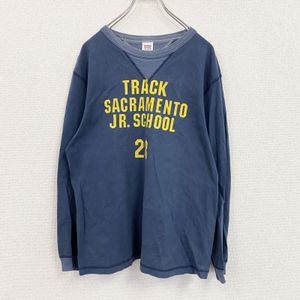 古着BARNS OUT FITTERS 长袖 V 领 T 恤，藏蓝色，L 码