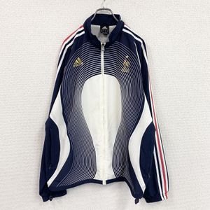 古着adidas全拉链运动外套/球衣，法国国家队，海军蓝，XO码