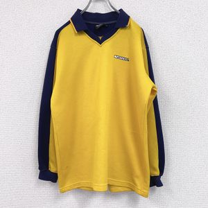 古着Vans 翻领长袖 T 恤，黄色，M 码，前 V 领。
