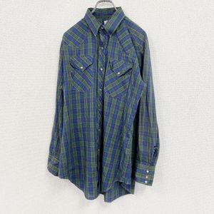 古着RUDDOCK 长袖衬衫，格子图案，绿蓝相间，常规尺码