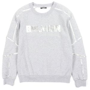 成色极佳 ▼ BALMAIN JQ044B153 100%纯棉logo印花圆领套头卫衣，灰色，S码，葡萄牙制造，正品，男士