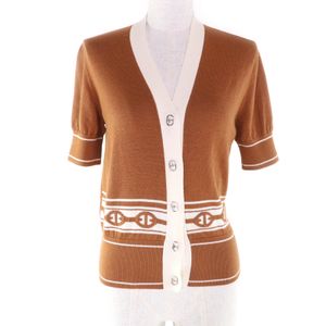 爱马仕 (HERMES) 2025 Chaine d'Ancre 羊绒真丝混纺V领短袖针织开衫，ブラウン，意大利制造，女款，原价¥344,300，成色极佳。