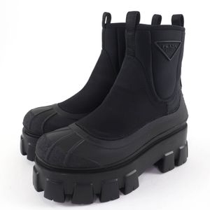 미사용품☆PRADA 프라다 2UE029 모노리스 Re-Nylon 트라이앵글 로고 개버딘 부츠 쇼트 부츠 블랙 36.5 상자 첨부 이탈리아제 레이디스