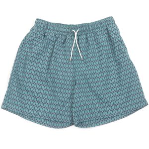 미사용품 □ HERMES 헤르메스 H 로고 총무늬 세리에 버튼 수영 반바지 수영복 청록색 네이비 M 이탈리아제 정규품 맨즈