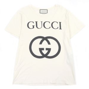 극미품 □ GUCCI 구찌 493117 코튼 100 % 인터로킹 G 로고 프린트 쇼트 슬리브 반소매 T 셔츠 아이보리 XS 이탈리아제 정규품 남성