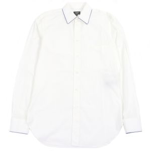 미품 □ FENDI 펜디 2021년제 FS0612 코튼 100% 로고 엠브로이더리 긴팔 커터 셔츠 화이트 38 이탈리아제 정규품 남성