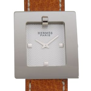 二手爱马仕 BE1.210 女士不锈钢和皮革表带石英机芯手表，数字显示，白色表盘。