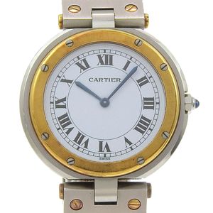 Pre-owned Cartier Santos Round LM men's watch, caliber 81, stainless steel and 18K yellow gold, silver quartz movement, analog display, white dial.
