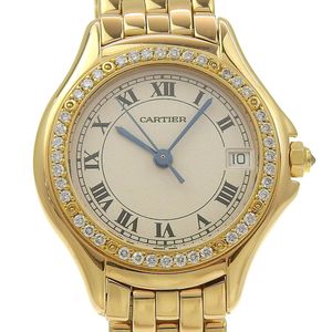 Pre-owned Cartier Panthere Cougar watch WF8001B9, 18K yellow gold, quartz movement, analog display, ivory dial, women's.