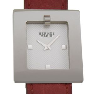 Pre-owned Hermès BE1.210 women's stainless steel and leather strap watch with quartz movement, analog display, and white dial.