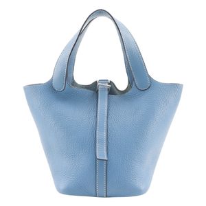 Pre-owned Hermès Picotin 18 PM handbag in Taurillon Clemence blue jean, 2004, light blue with silver hardware. □H handbag, belt clasp. Women's.
