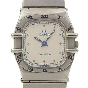 Pre-owned OMEGA Constellation women's watch, stainless steel, quartz movement, analog display, silver dial.