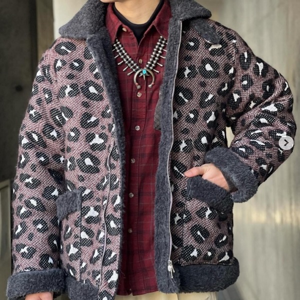 Needles ニードルス 23AW 日本製 Irvin Flying Jacket - W/PE/R Big Leopard Jq. アービンフライングジャケット レオパードジャガード NS081 M Grey 定価126,500円 アウター【中古】【Needles】 Needles 2023 Autumn/Winter Made in Japan Irvin Flying Jacket - W