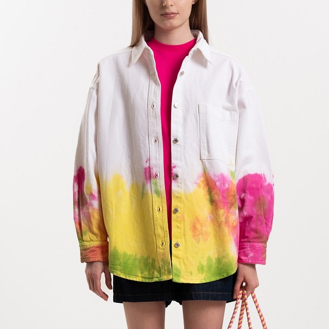 MSGM Italian-made tie-dye oversized denim shirt, size 40, white