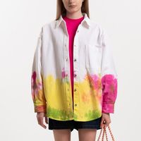 MSGM Italian-made tie-dye oversized denim shirt, size 40, white 