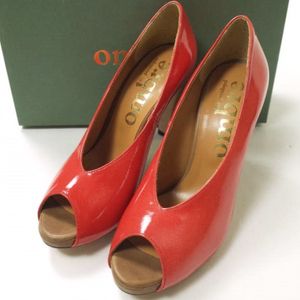 Ombre de Peridopal 日本制造漆皮露趾高跟鞋 OM1410-008，尺码 36 1/2 (23-23.5cm)，红色珐琅。[近全新][二手][Ombre de Peridopal]
