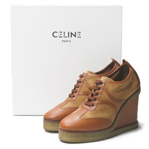 CELINECELINE Manon 坡跟系带鞋，意大利制造，RM1129，尺码 39 (26cm)，ブラウン皮革/绒面革。