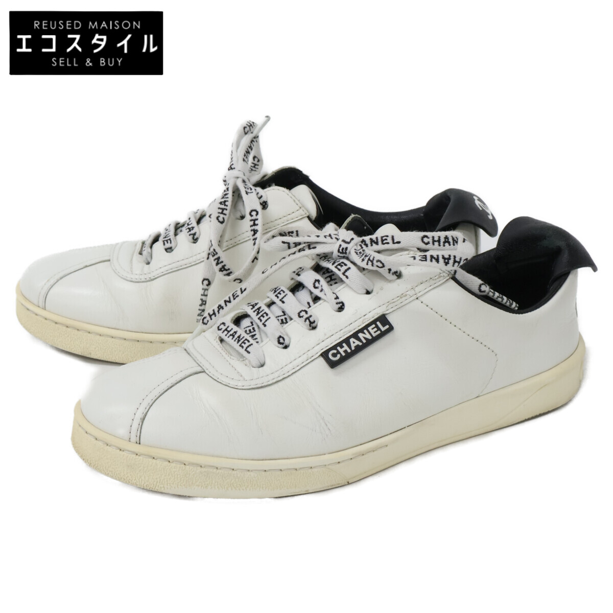 Pre-owned Chanel G34085 Calfskin Classic Logo Shoelace Low-Top