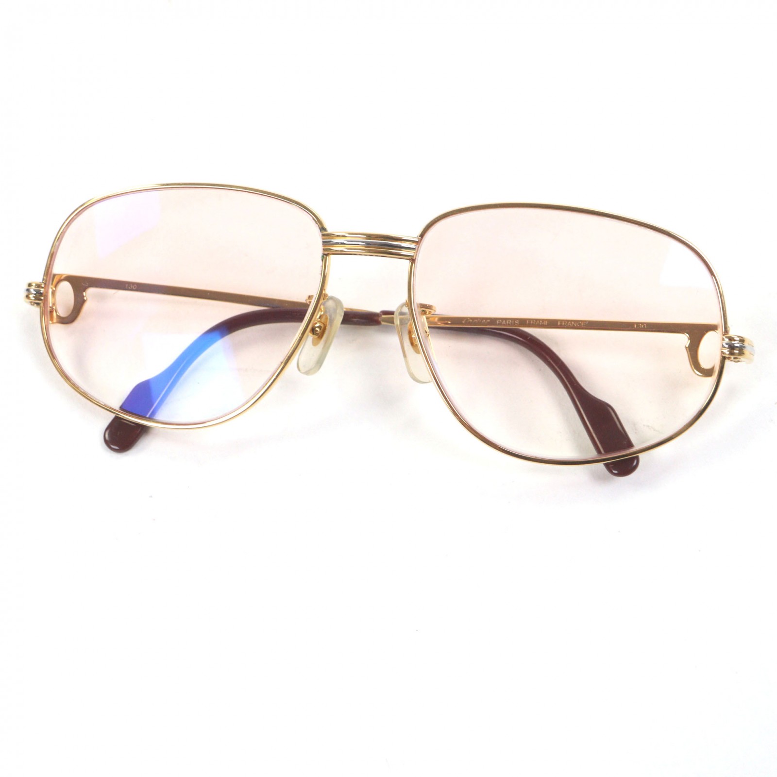 美品□Cartier カルティエ ヴィンテージ トリニティ ツーブリッジ サングラス アイウェア ゴールド ボルドー 59□12 度入り フランス製 メンズ Cartier - 美品□Cartier カルティエ ヴィンテージ トリニティ ツー