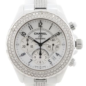 二手 CHANEL J12 手表，后镶钻机芯 2894-2 H1007，陶瓷和钻石自动计时表，白色表盘，J12，男士款。