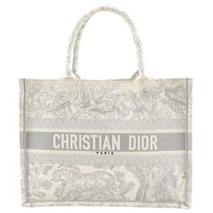二手 Christian Dior Book Tote 中型手提包，Toile de Jouy 提花帆布材質，灰色。單肩背包/手提包，A4 尺寸。女士款