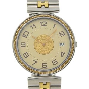 二手爱马仕 Serie 系列男女通用腕表，不锈钢表壳，石英机芯，模拟显示，象牙色表盘。