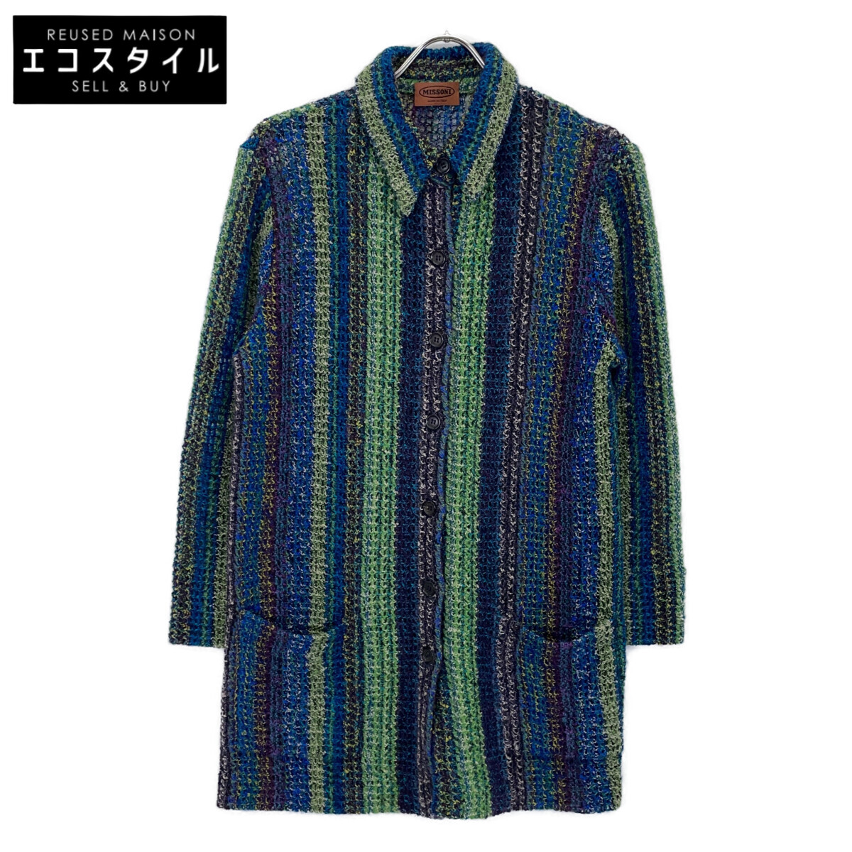 ミッソーニ ｸﾞﾘｰﾝ系 ﾏﾙﾁｶﾗｰ ｳｰﾙ×ﾓﾍｱ ﾆｯﾄｼﾞｬｹｯﾄ 44【中古】 | 日本二手