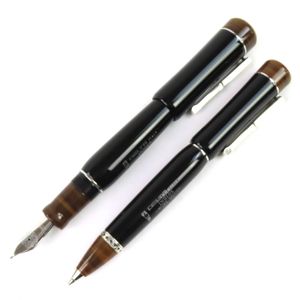 미품 △DELTA 델타 소수 민족 시리즈 인디오 LIMITED EDITION 2006 925 펜촉 18 K M니브 만년필 볼펜 2개 세트 블랙 ブラウン 실버 중량 68.44 g 맨즈