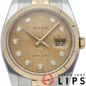 롤렉스 데이트 저스트 36 맨즈 시계 쥬빌리 10 P다이어 컴퓨터 문자판 Datejust 36 Mens 116233G(렌텀) 상자 보증서 K18YG/SS 맨즈 시계 샴페인 칼라 마무리 2006년 미품 【중고】