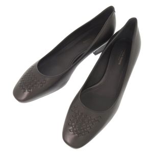 全新 Bottega Veneta Intrecciato 37 1/2 码黑色皮革高跟鞋，黑色 0529 [二手]