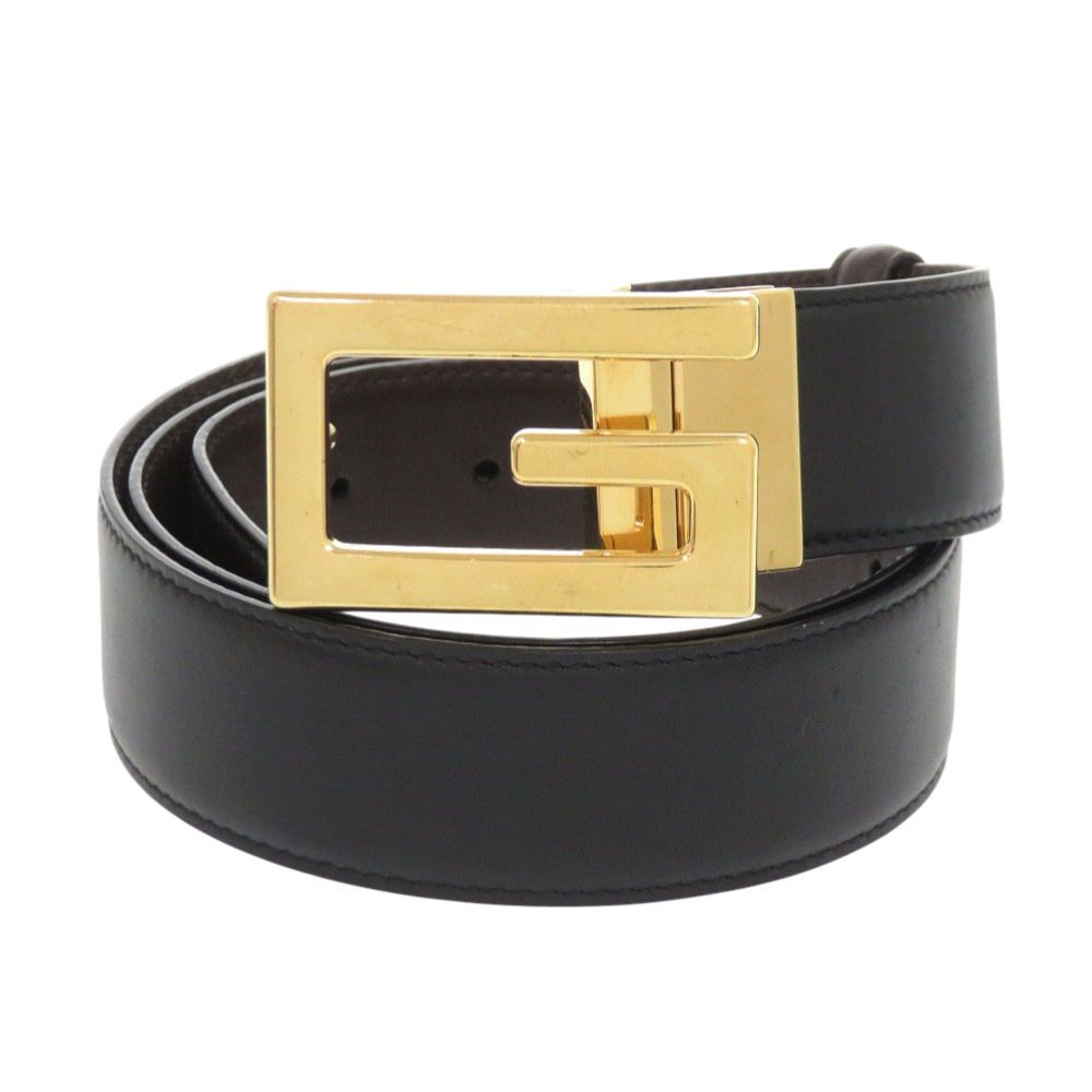 GUCCI Gold Black Leather Logo Belt Size 90CM 36\