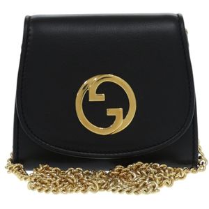 신품 같이 구찌 체인 지갑 브론디 725219 레더 블랙 블랙 이중 접는 지갑 1206【중고】GUCCI