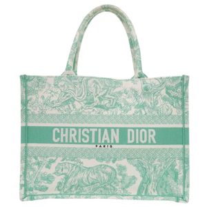 Dior) Book Tote 中號 Toile de Jouy 刺繡帆布薄荷綠手提包 1420 [二手] 成色極佳