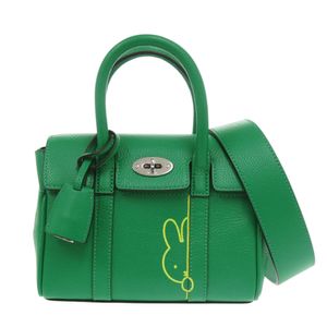 新品同様 マルベリー ベイズウォーター ミニ ミッフィー コラボ レザー グリーン 2way ハンドバッグ 緑 0794【中古】MULBERRY