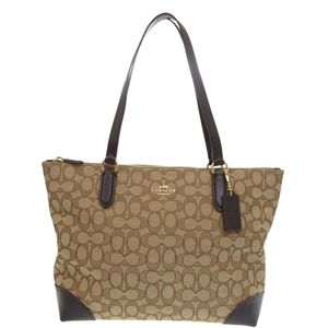미품 코치 시그니처 토트 백 F29958 캔버스 가죽 ブラウン 토트 백 0696 【중고】 COACH