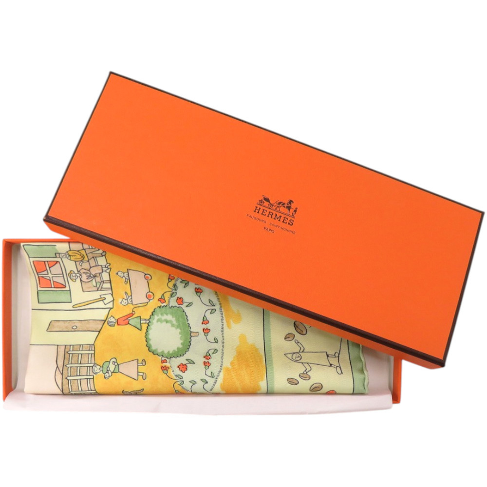 未使用 エルメス HERMES プチ カレ45 スカーフ 故郷に帰る 未使用品 エルメス ポケットチーフ カレ45 プチカレ RETOUR A LA TERRE