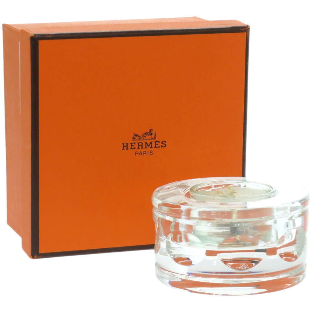 新品同様 エルメス キャンドルセット SAINT LOUIS POUR HERMES 雑貨 ガラス クリア キャンドルホルダー 1048【中古】HERMES Like new Hermès candle set, SAINT LOUIS POUR HERMES, glass CLEAR