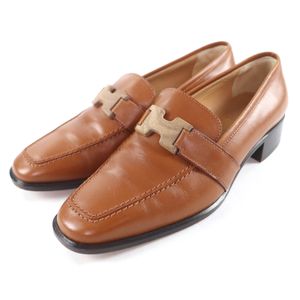 爱马仕复古方头皮革高跟鞋和乐福Plate，ブラウン，意大利制造，状况极佳，带有品牌标志牌。