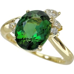 二手女士戒指，尺寸13.5，镶嵌1.40克拉碧玺和0.17克拉钻石，18K金，重4.0克