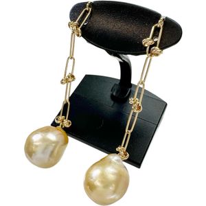 二手回形针链耳环，镶嵌10.8毫米巴洛克白色南洋珍珠和18K金（5.4克），女士款。