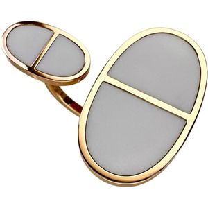 二手爱马仕 Chaine d'Ancre Verso 大号戒指，12号，14.2克，18K玫瑰金/白色陶瓷，#52，白色，女士款