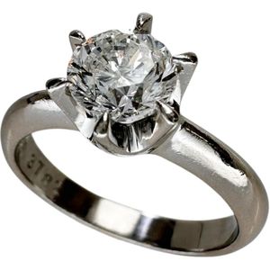 二手，11号，六爪镶嵌，1.01克拉钻石（估计J-I1），铂金（Pt850），5.7克。