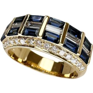 二手女士戒指，13号，1.37克拉蓝宝石，0.93克拉钻石，18K金，5.5克