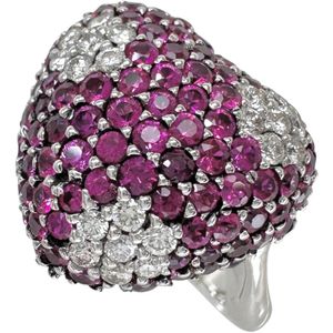 二手，11号，心形戒指，镶嵌1.82克拉红宝石和0.32克拉钻石，18K白金（7.7克）。