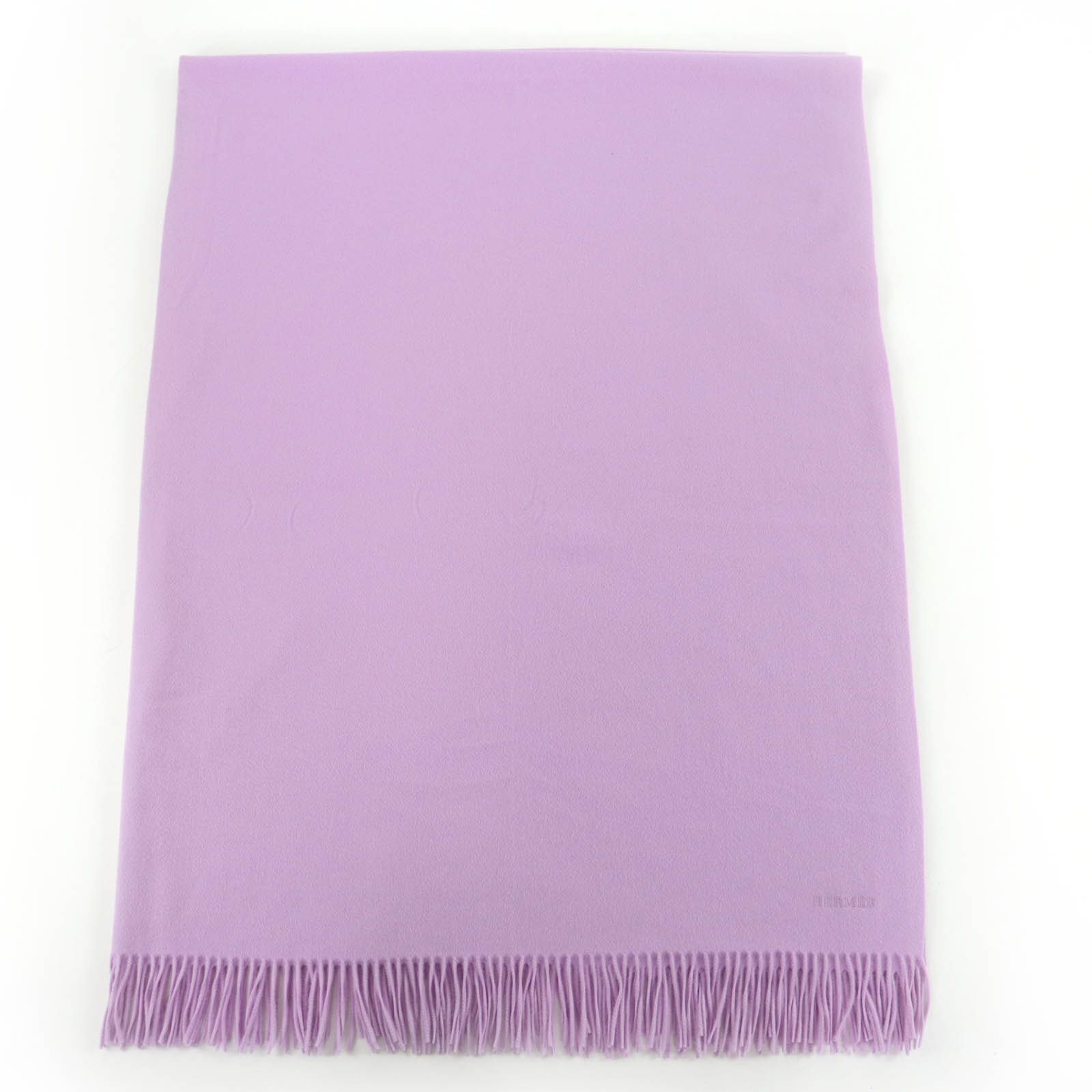 愛馬仕 100% 羊絨披肩/毯子，繡有品牌標誌和流蘇，特大號，紫色，女士款，成色極佳。
