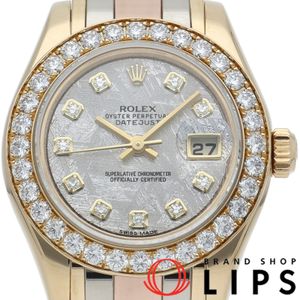 롤렉스 데이트 저스트 펄 마스터 29 워치 10 P다이아 다이아베젤 메테올라이트 문자판 Pearlmaster Meteorite Diamond Dial 80298G(렌텀) 상자 보증서 K18YG/PG/WG 레이디스 시계 메테올라이트 마무리